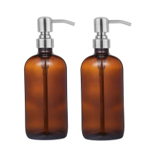 empty 500ml amber reusable hand sanitizer alcohol glass soap dispenser bottles with Stainless Steel Pump